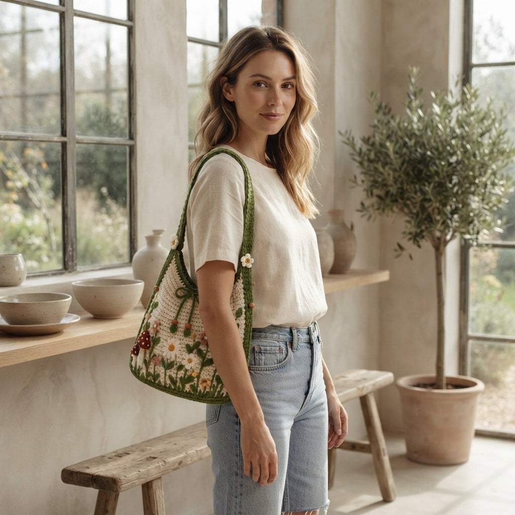Mushroom Daisy Hobo Bag | Crochet Pattern PDF