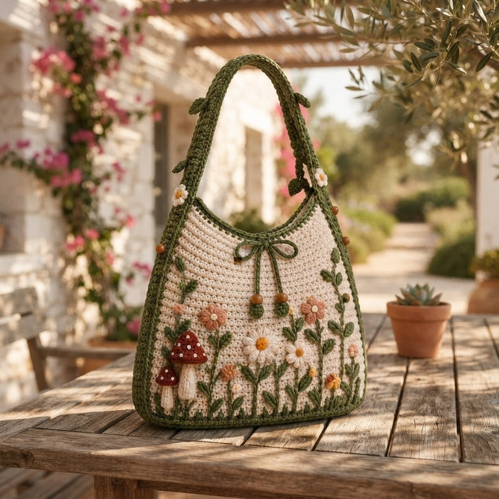 Mushroom Daisy Hobo Bag | Crochet Pattern PDF