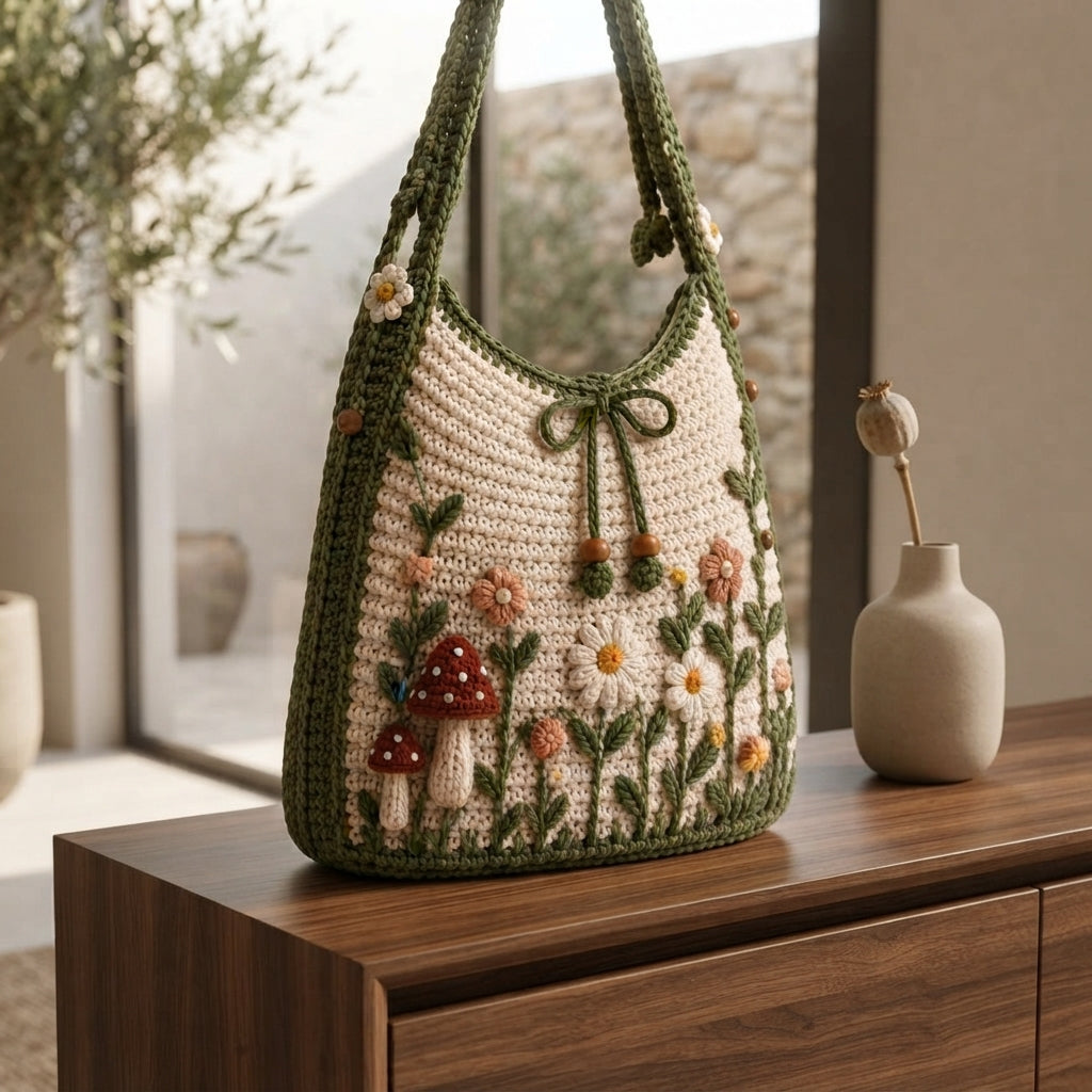 Mushroom Daisy Hobo Bag | Crochet Pattern PDF