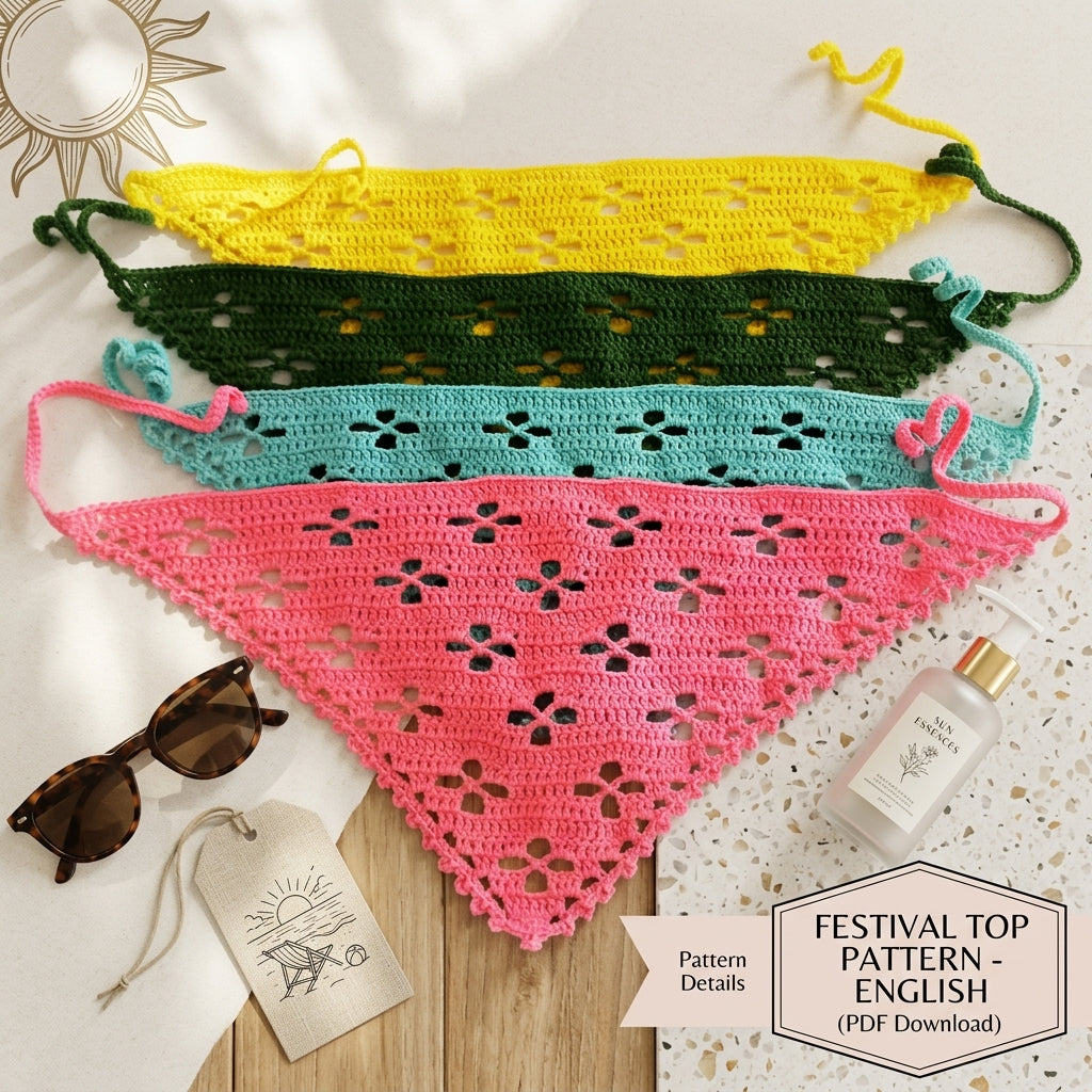 DIY Flower Motif Hair Scarf | Beginner Crochet Pattern PDF