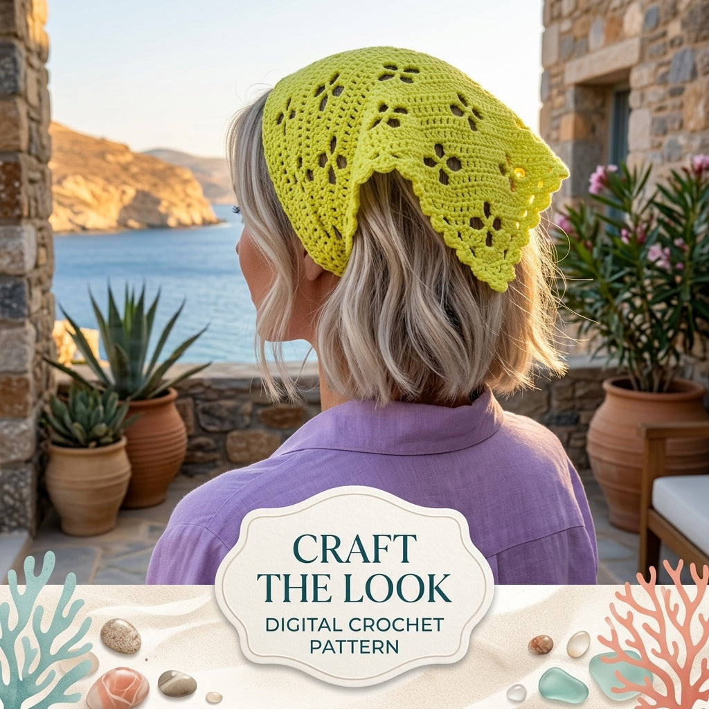 DIY Flower Motif Hair Scarf | Beginner Crochet Pattern PDF