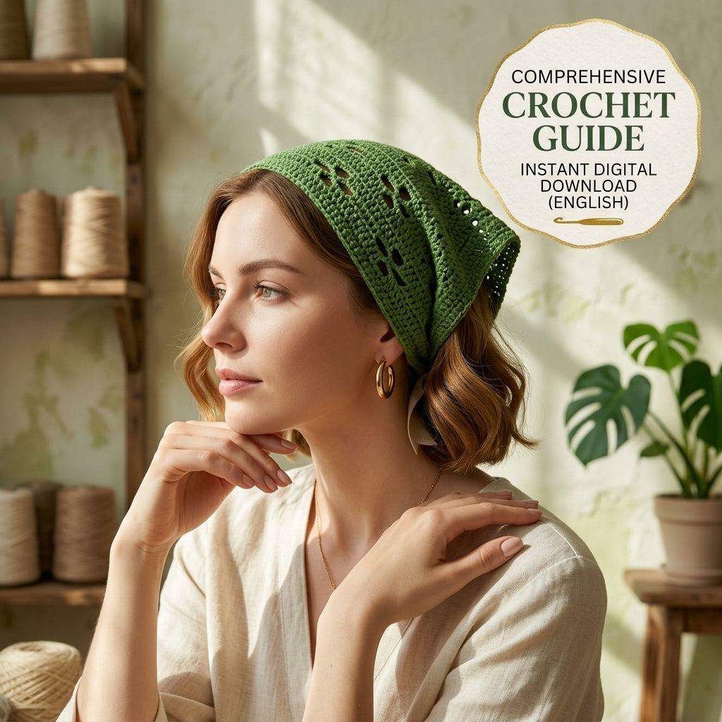 DIY Flower Motif Hair Scarf | Beginner Crochet Pattern PDF