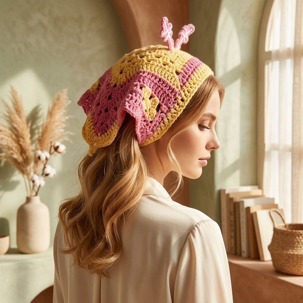 Rosy Maple Moth Triangle Bandana | Crochet Pattern PDF