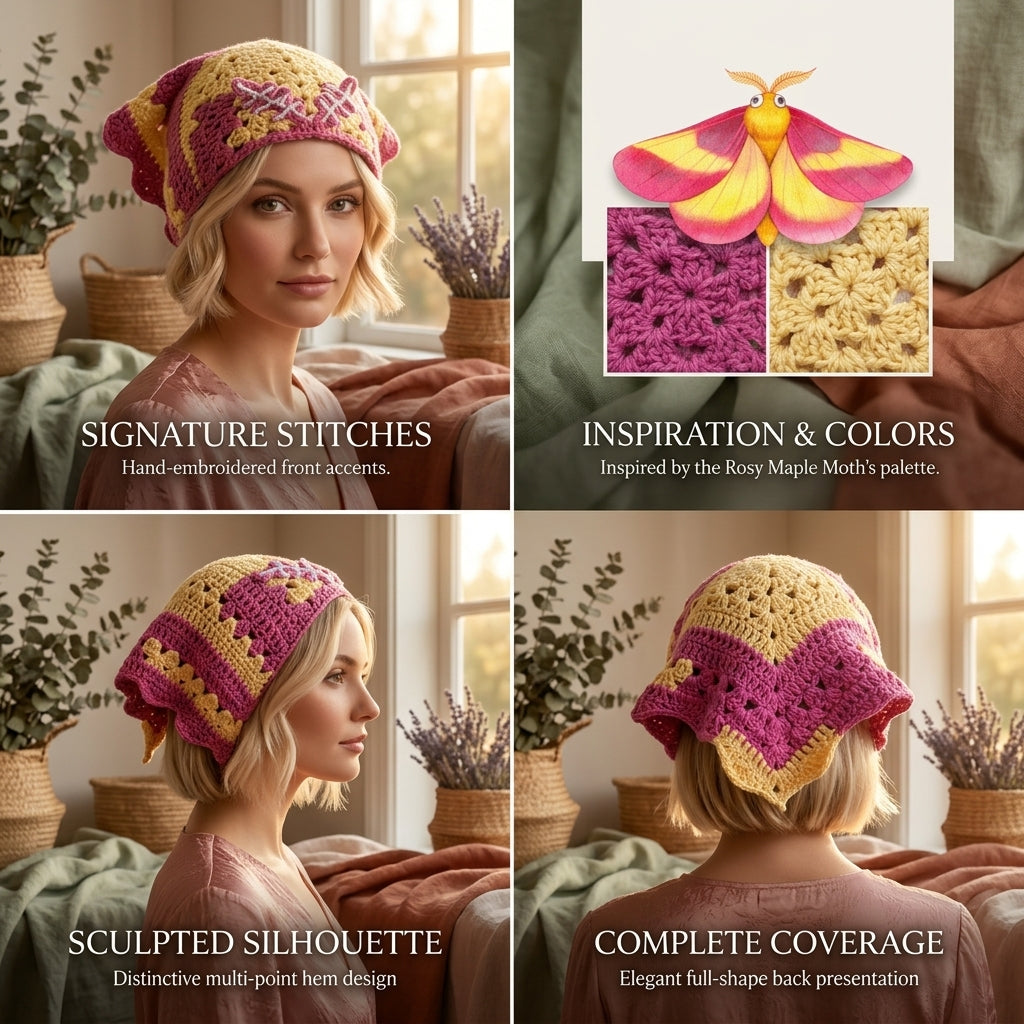 Rosy Maple Moth Triangle Bandana | Crochet Pattern PDF