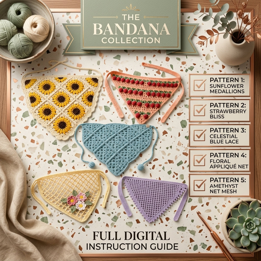 5-in-1 Boho Granny Headscarf Bundle | Crochet Pattern PDF