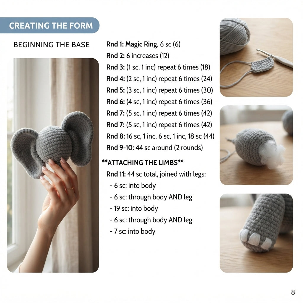 Handmade Amigurumi Elephant | Crochet PDF Pattern