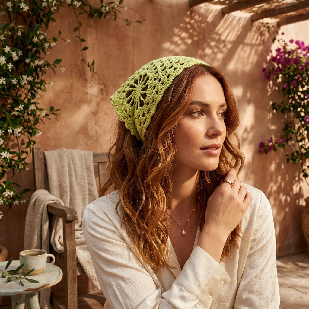 Romantic Wildrose Lace Bandana | Crochet Pattern PDF
