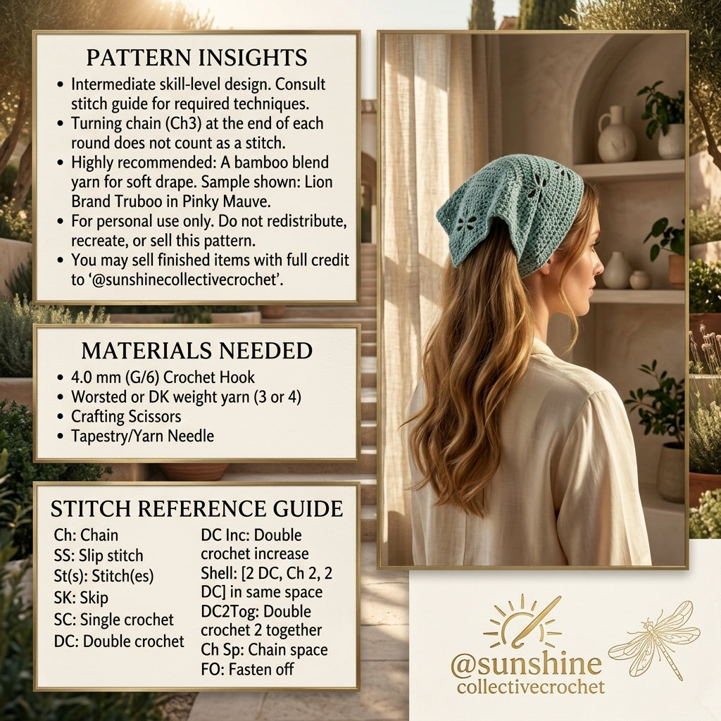Dragonfly Boho Hippie Bandana | Crochet Pattern PDF
