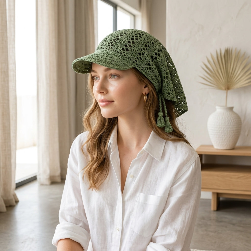 Convertible Lace Sun Visor Hat | Crochet Pattern PDF