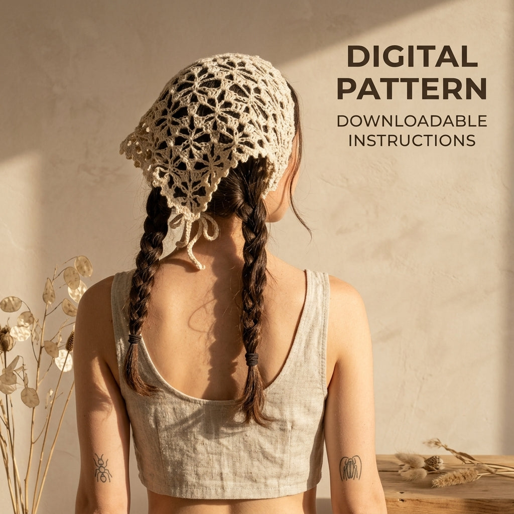 Poppy Motif Hair Bandana | Beginner Crochet Pattern PDF