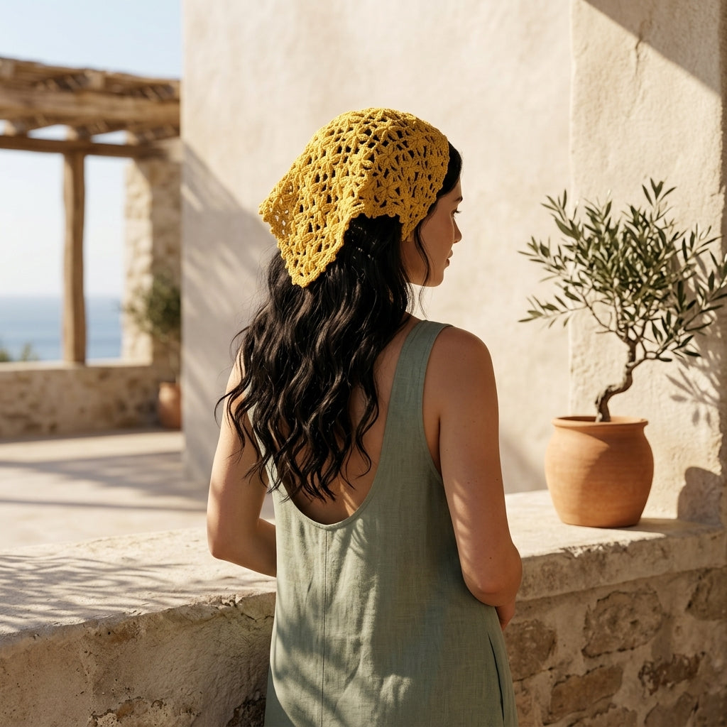 Flower Motif Lace Headscarf | Crochet Pattern PDF