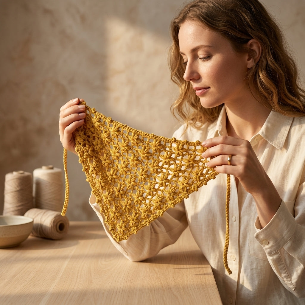 Flower Motif Lace Headscarf | Crochet Pattern PDF