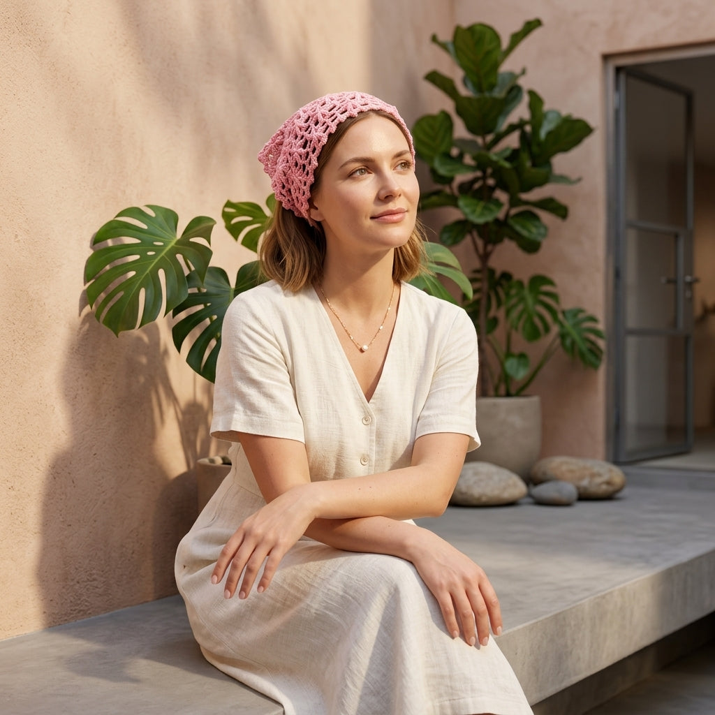 Flower Motif Lace Headscarf | Crochet Pattern PDF