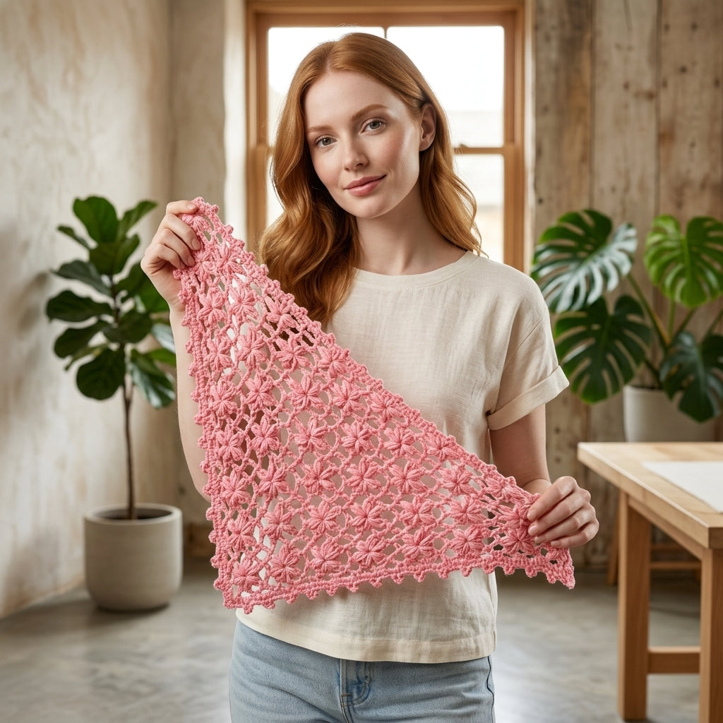Flower Motif Lace Headscarf | Crochet Pattern PDF
