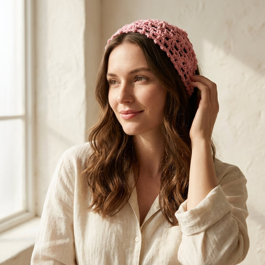 Flower Motif Lace Headscarf | Crochet Pattern PDF