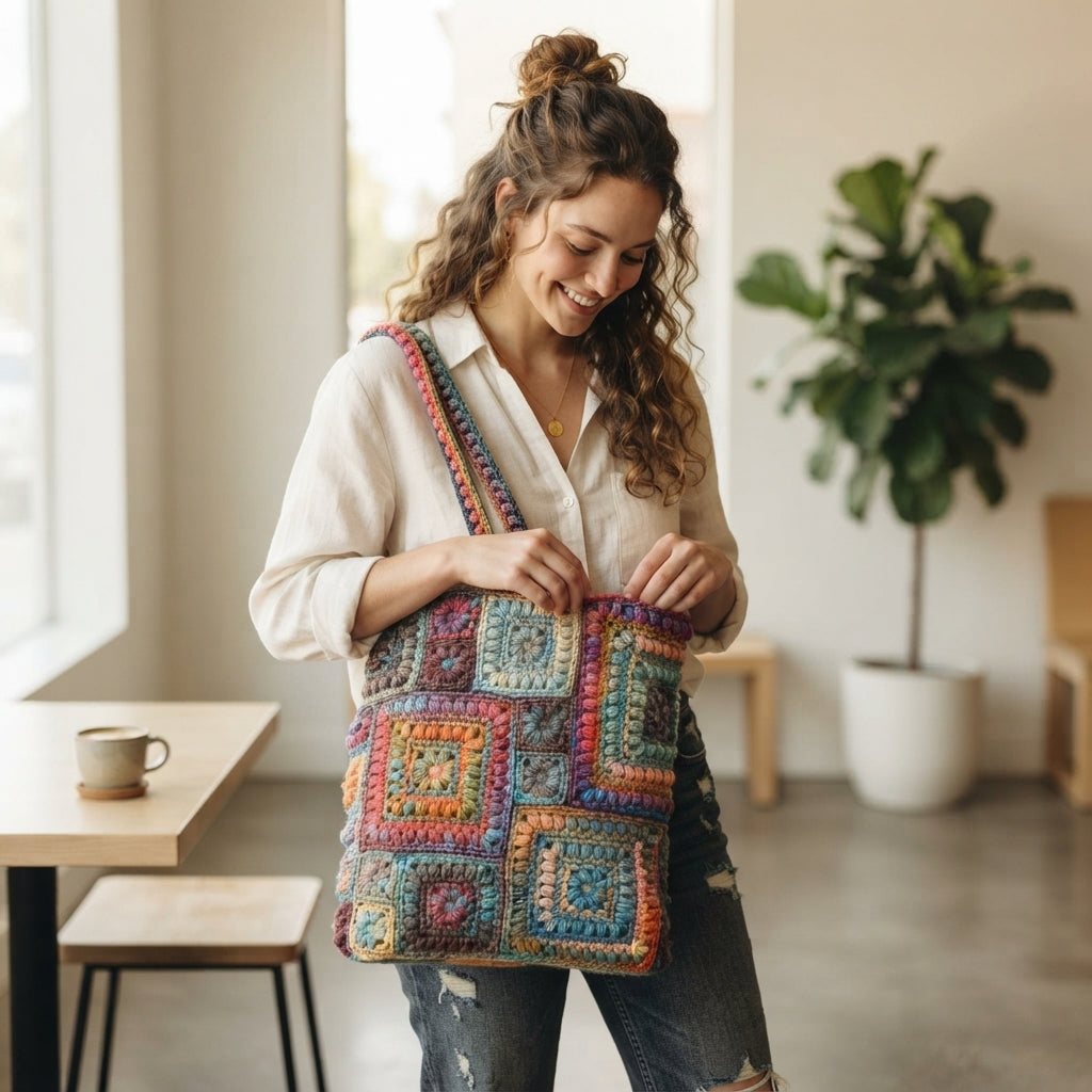 Boho Granny Square Tote V2 | Crochet Pattern PDF