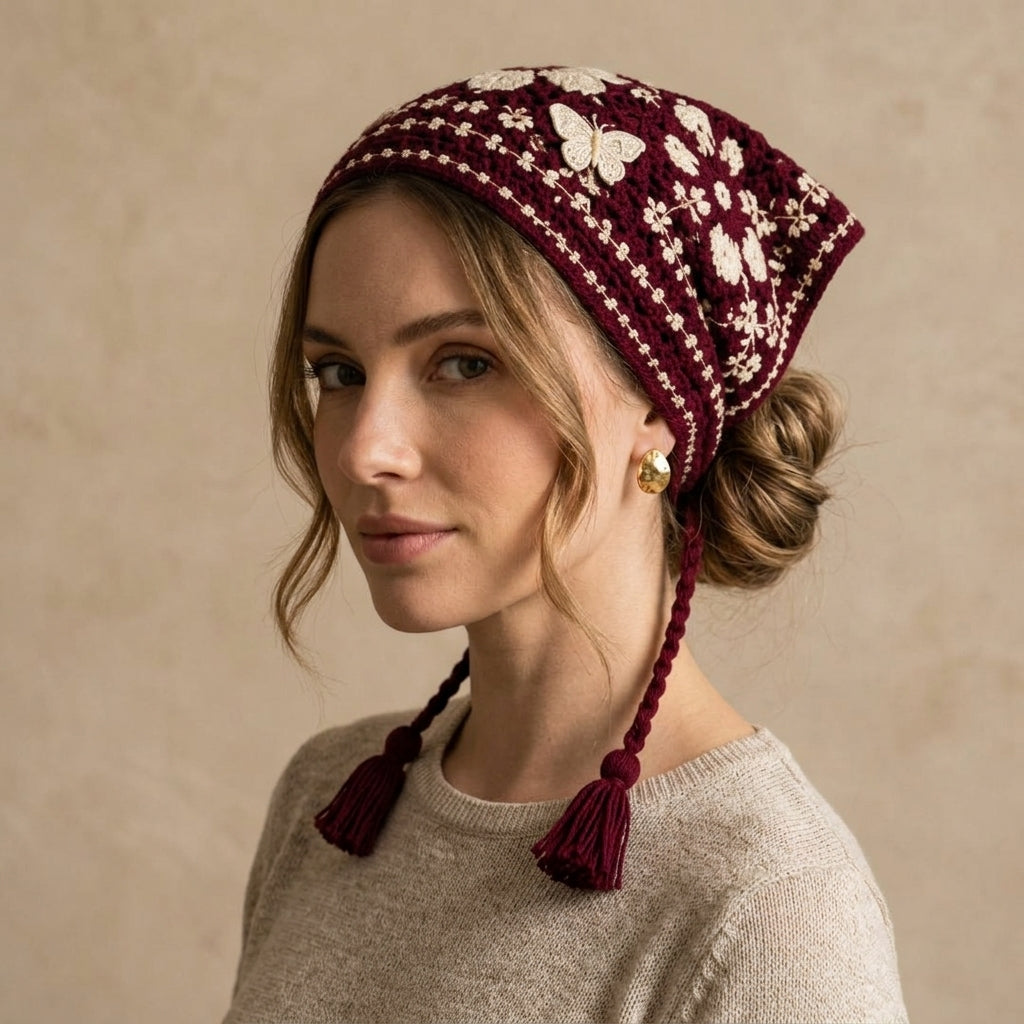 Burgundy Floral Butterfly Kerchief | Crochet Pattern PDF