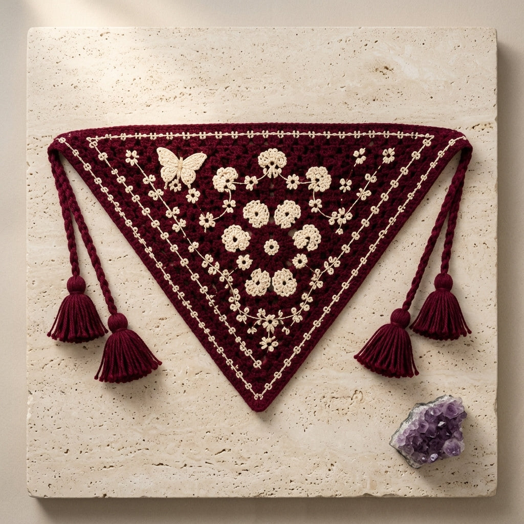 Burgundy Floral Butterfly Kerchief | Crochet Pattern PDF
