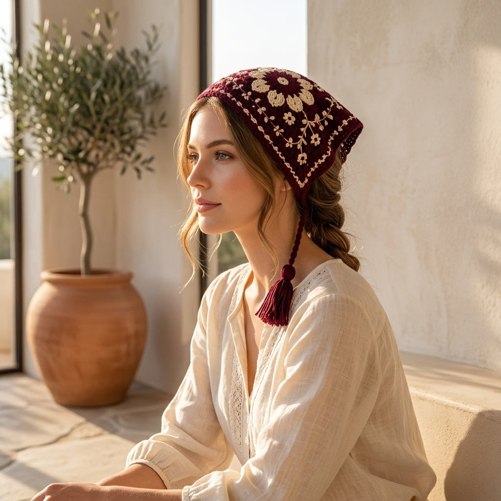 Burgundy Floral Butterfly Kerchief | Crochet Pattern PDF