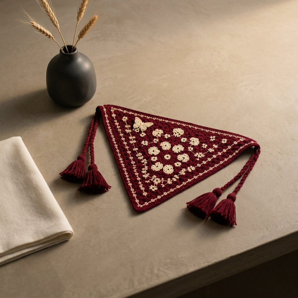 Burgundy Floral Butterfly Kerchief | Crochet Pattern PDF