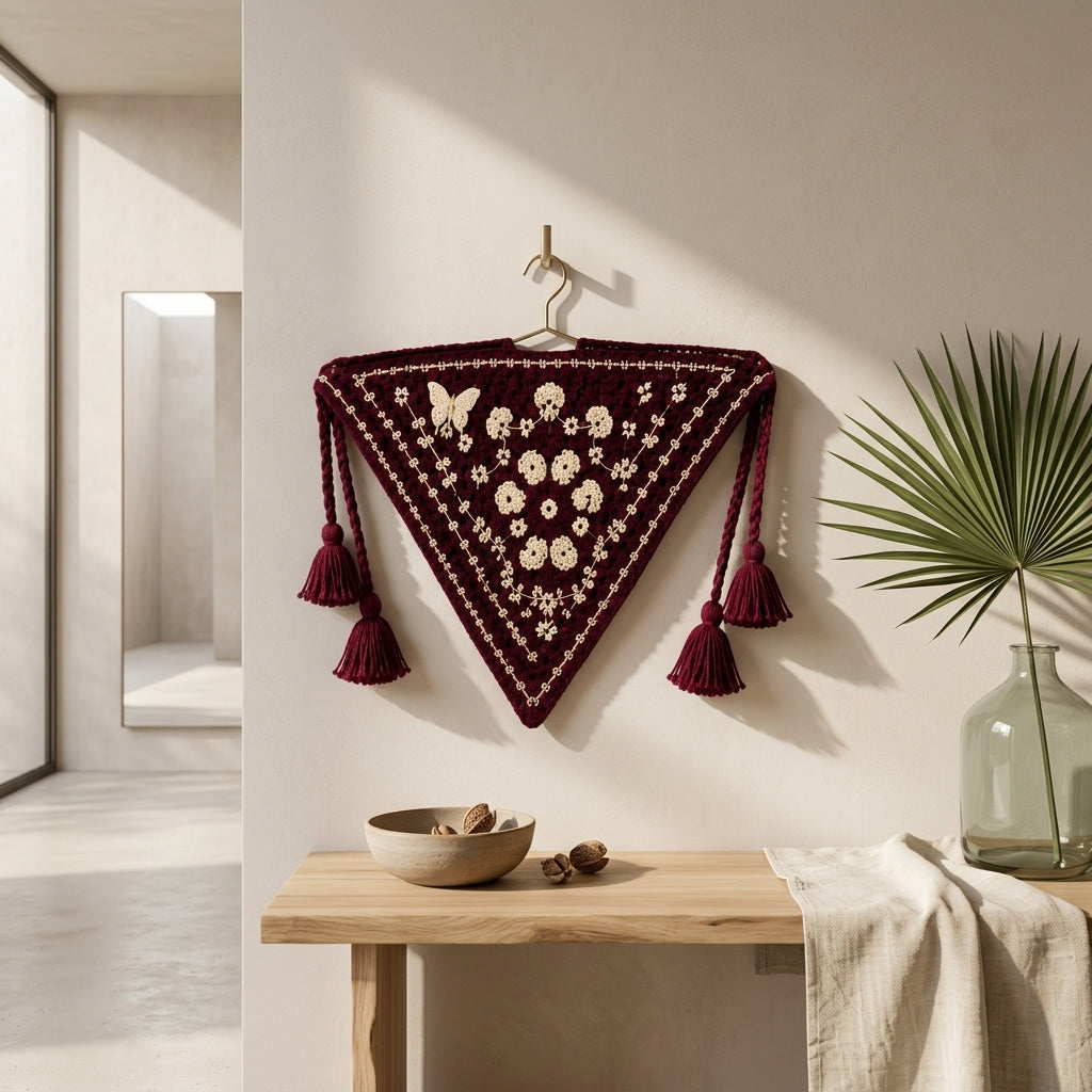 Burgundy Floral Butterfly Kerchief | Crochet Pattern PDF