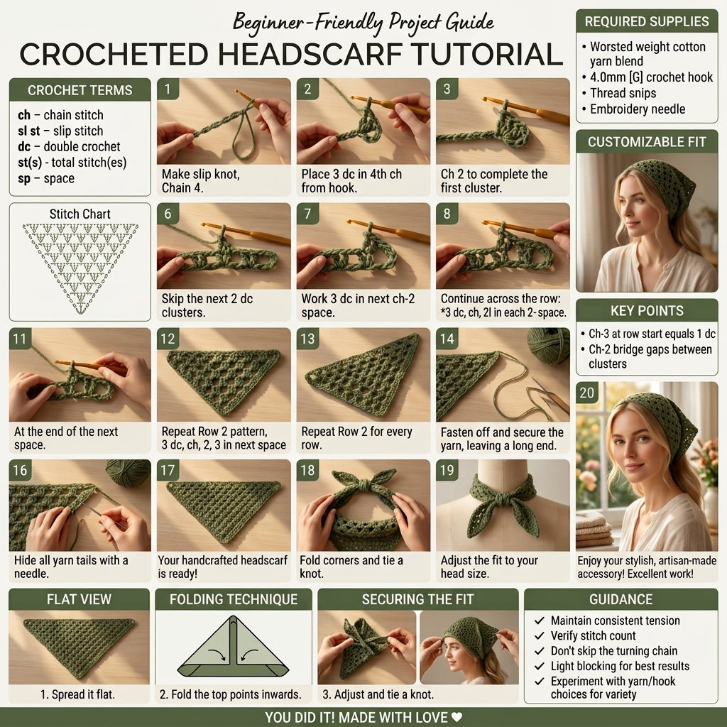 Easy Boho Summer Head Scarf | Crochet Pattern PDF