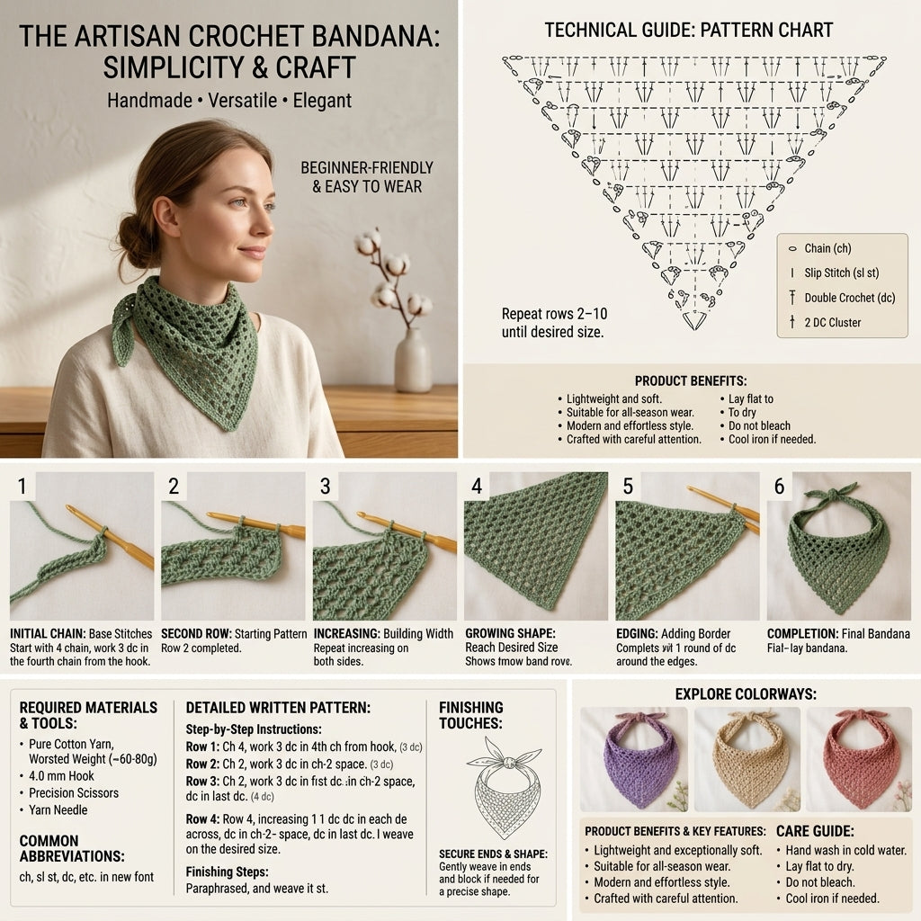 Easy Boho Summer Head Scarf | Crochet Pattern PDF
