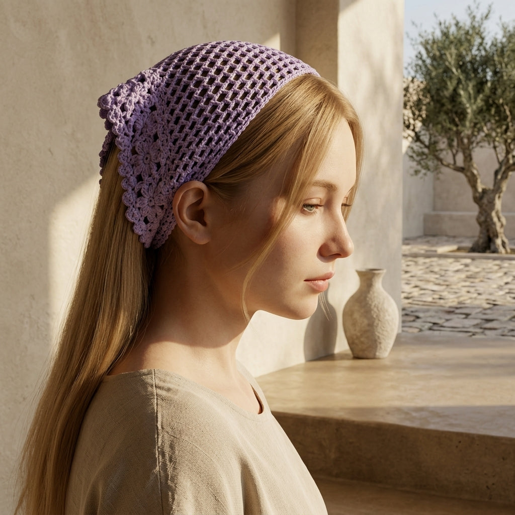 Floral Mesh Lace Headscarf | Crochet Pattern PDF