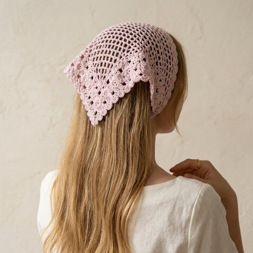 Floral Mesh Lace Headscarf | Crochet Pattern PDF