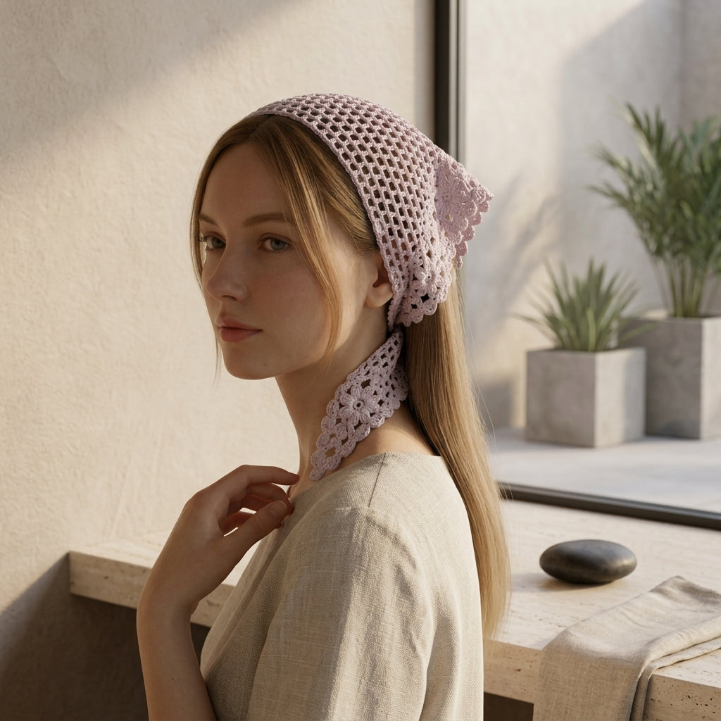 Floral Mesh Lace Headscarf | Crochet Pattern PDF
