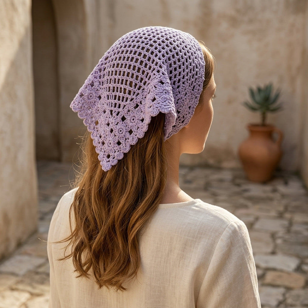 Floral Mesh Lace Headscarf | Crochet Pattern PDF