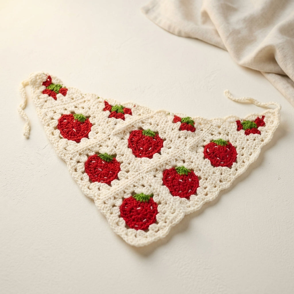 Strawberry Motif Summer Bandana | Crochet Pattern PDF