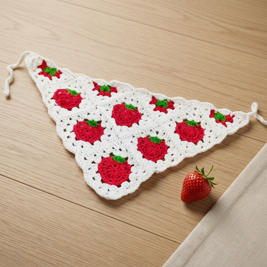 Strawberry Motif Summer Bandana | Crochet Pattern PDF