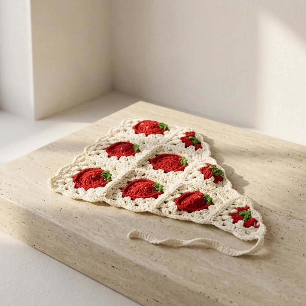 Strawberry Motif Summer Bandana | Crochet Pattern PDF
