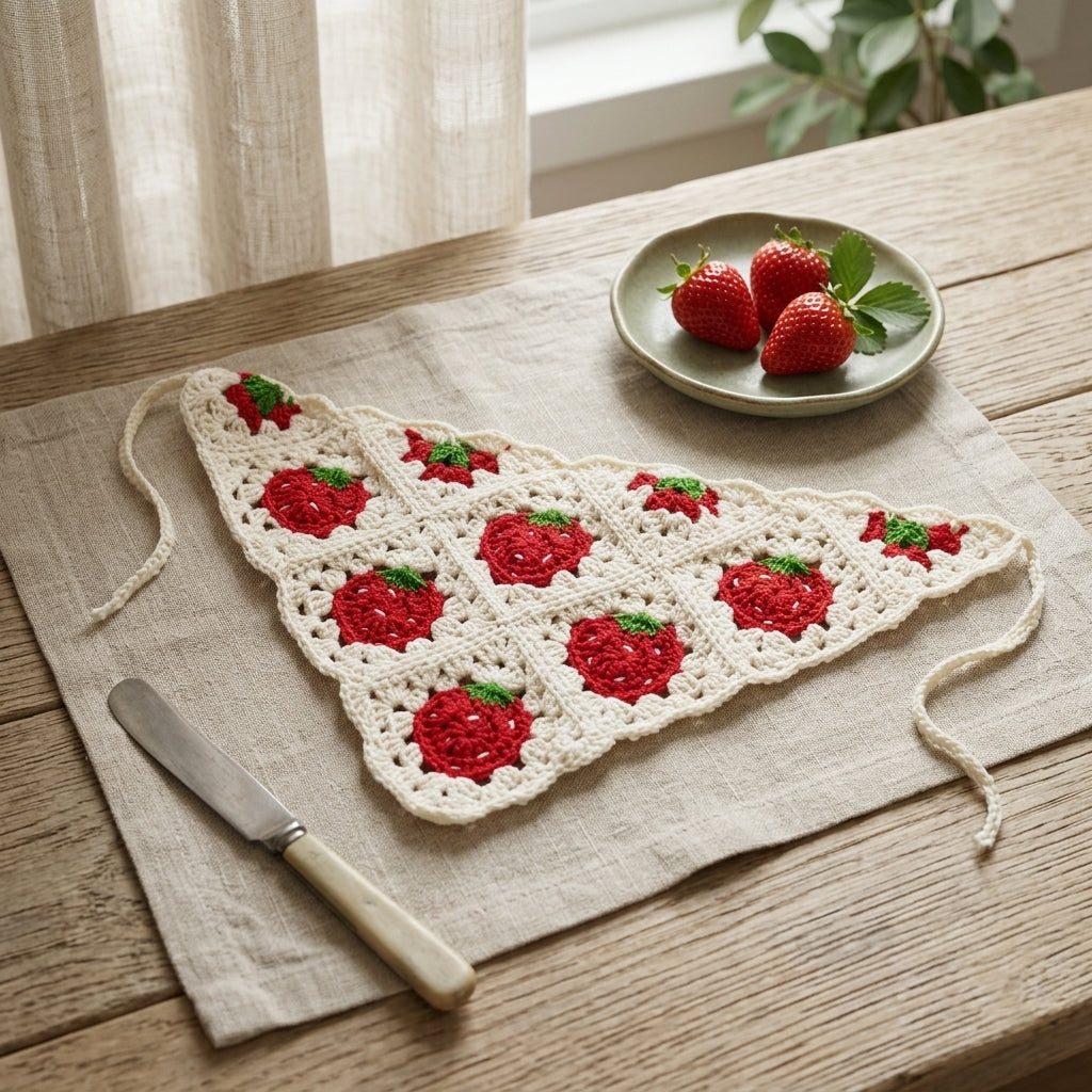 Strawberry Motif Summer Bandana | Crochet Pattern PDF