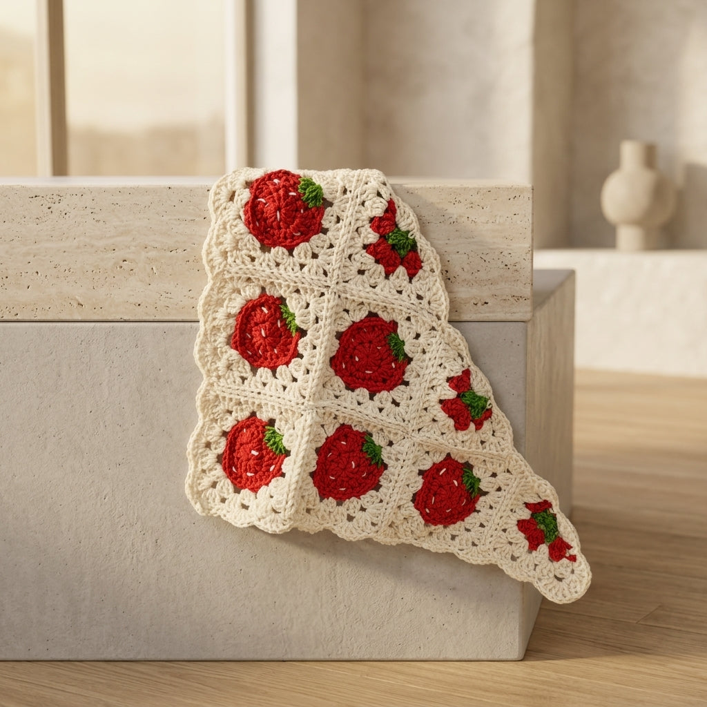 Strawberry Motif Summer Bandana | Crochet Pattern PDF