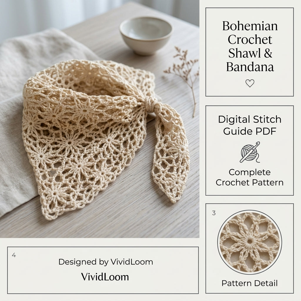 Boho Floral Lace Bandana | Crochet Pattern PDF