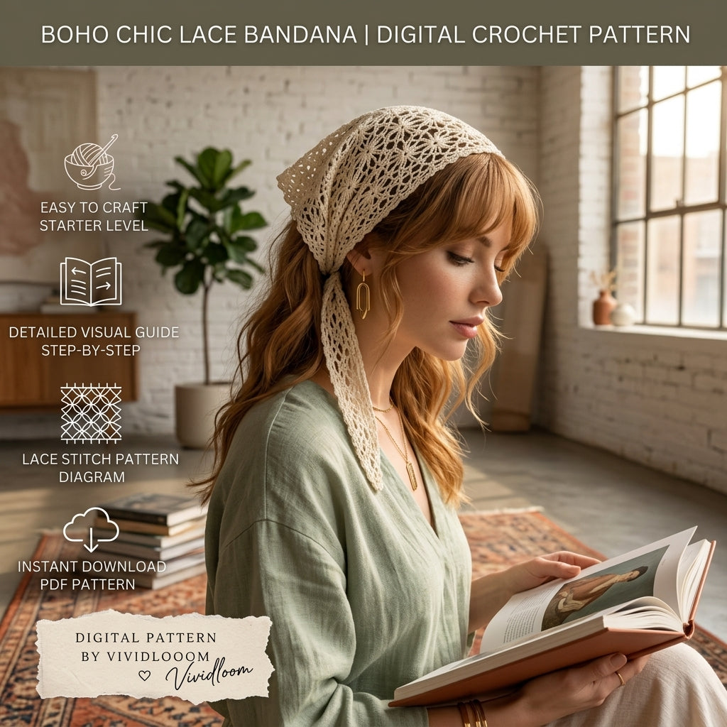 Boho Floral Lace Bandana | Crochet Pattern PDF