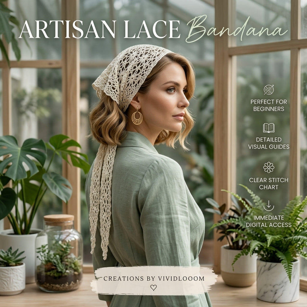Boho Floral Lace Bandana | Crochet Pattern PDF
