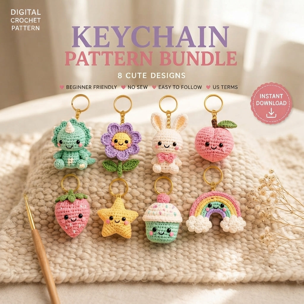 Mega 8 Crochet Keychain Patterns | PDF Bundle