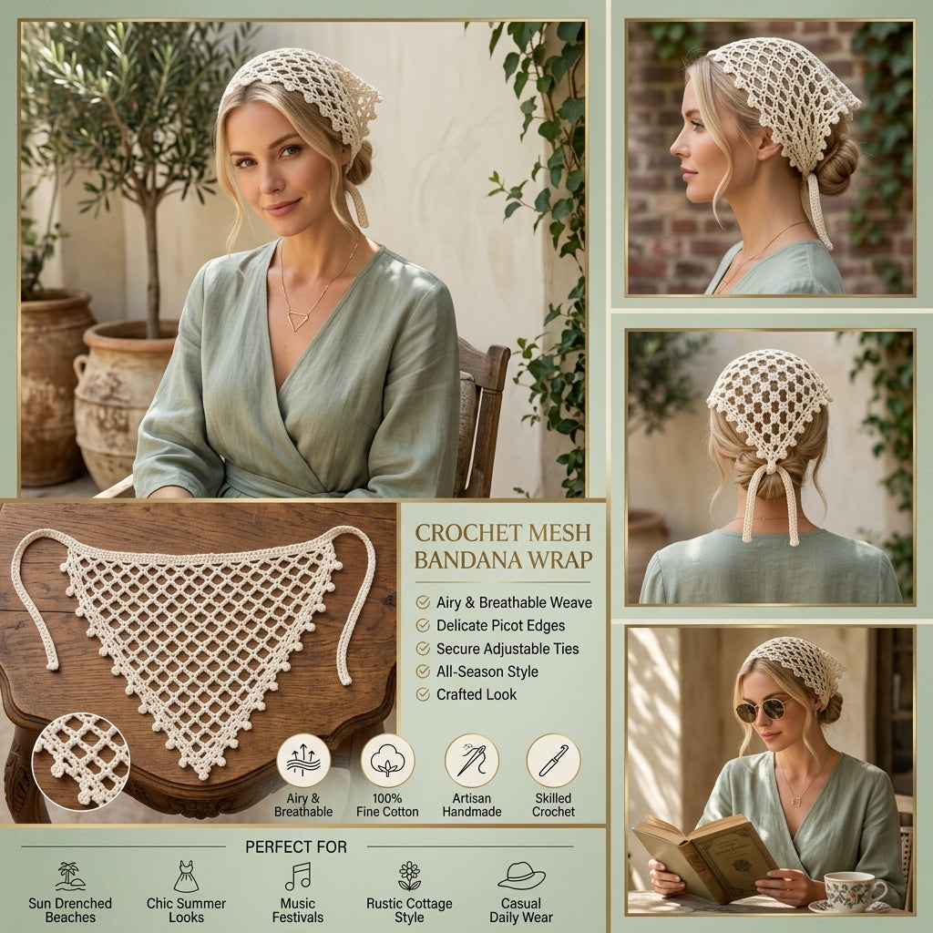 Mesh Picot Head Scarf | Beginner Crochet Pattern PDF