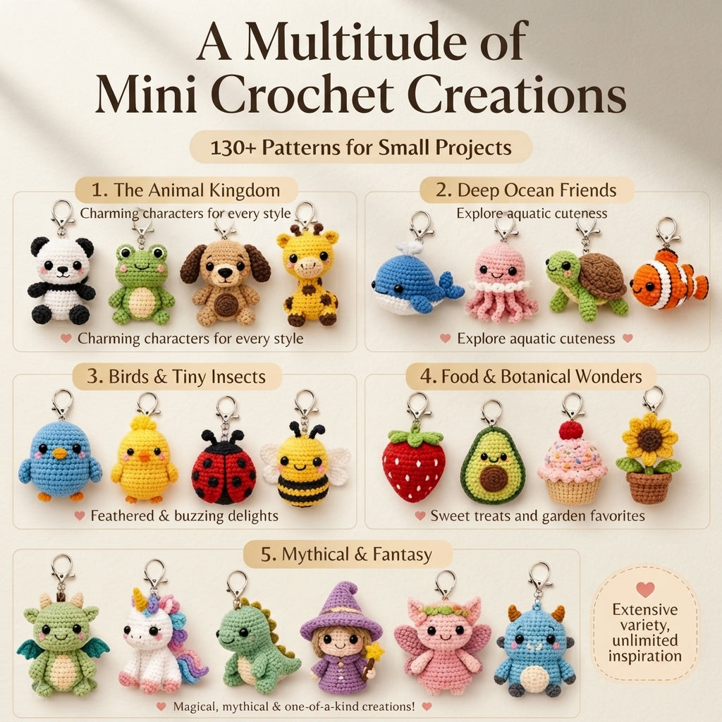 130+ Adorable Keychain Patterns | Crochet PDF Set