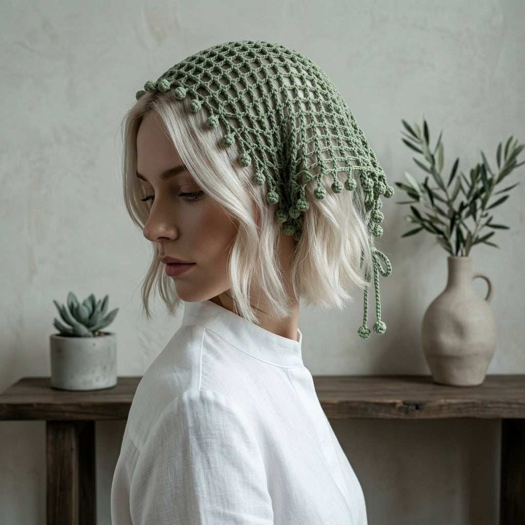 Lace Mesh Head Scarf | Beginner Crochet Pattern PDF
