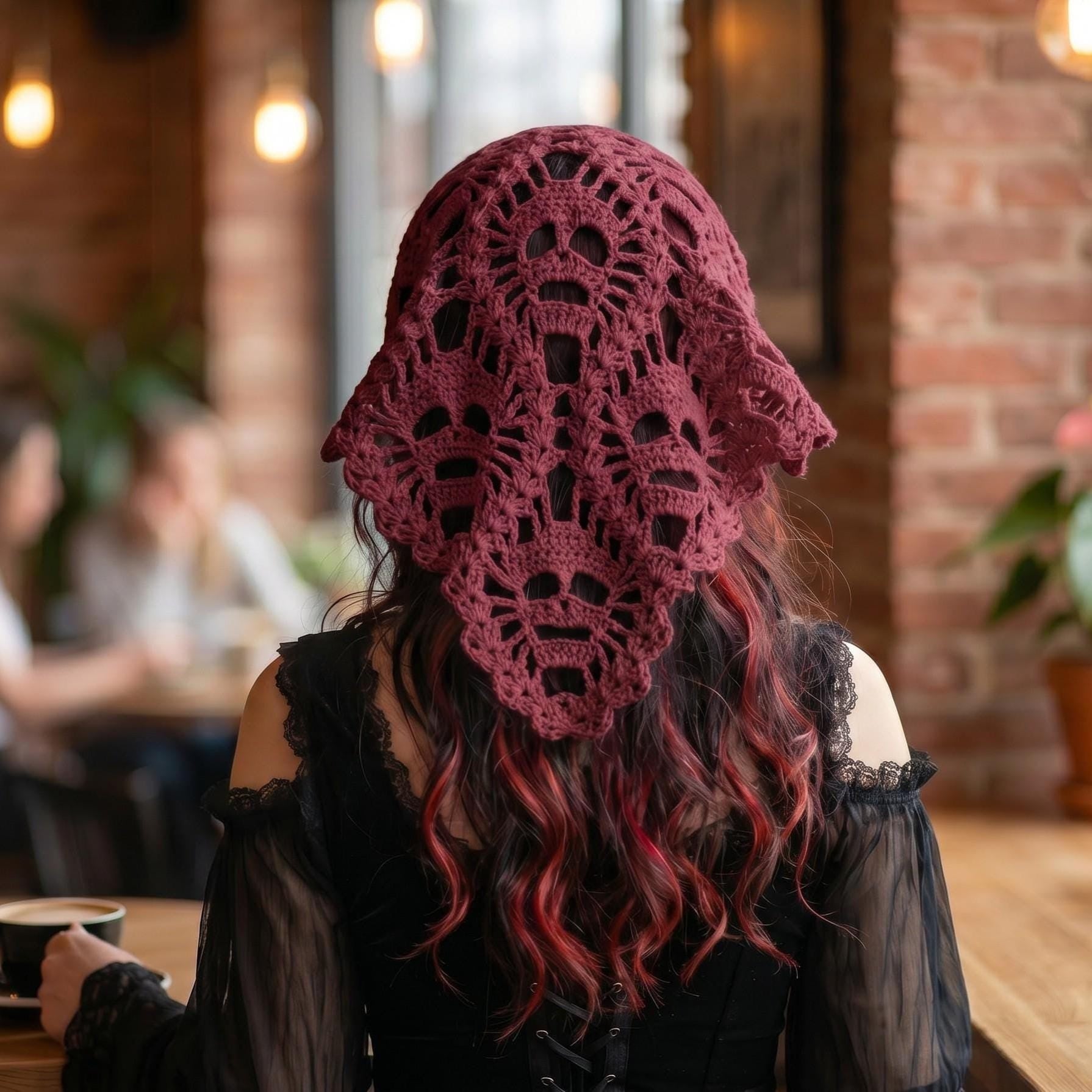 Skull Mesh Bandana | Goth Crochet Pattern PDF