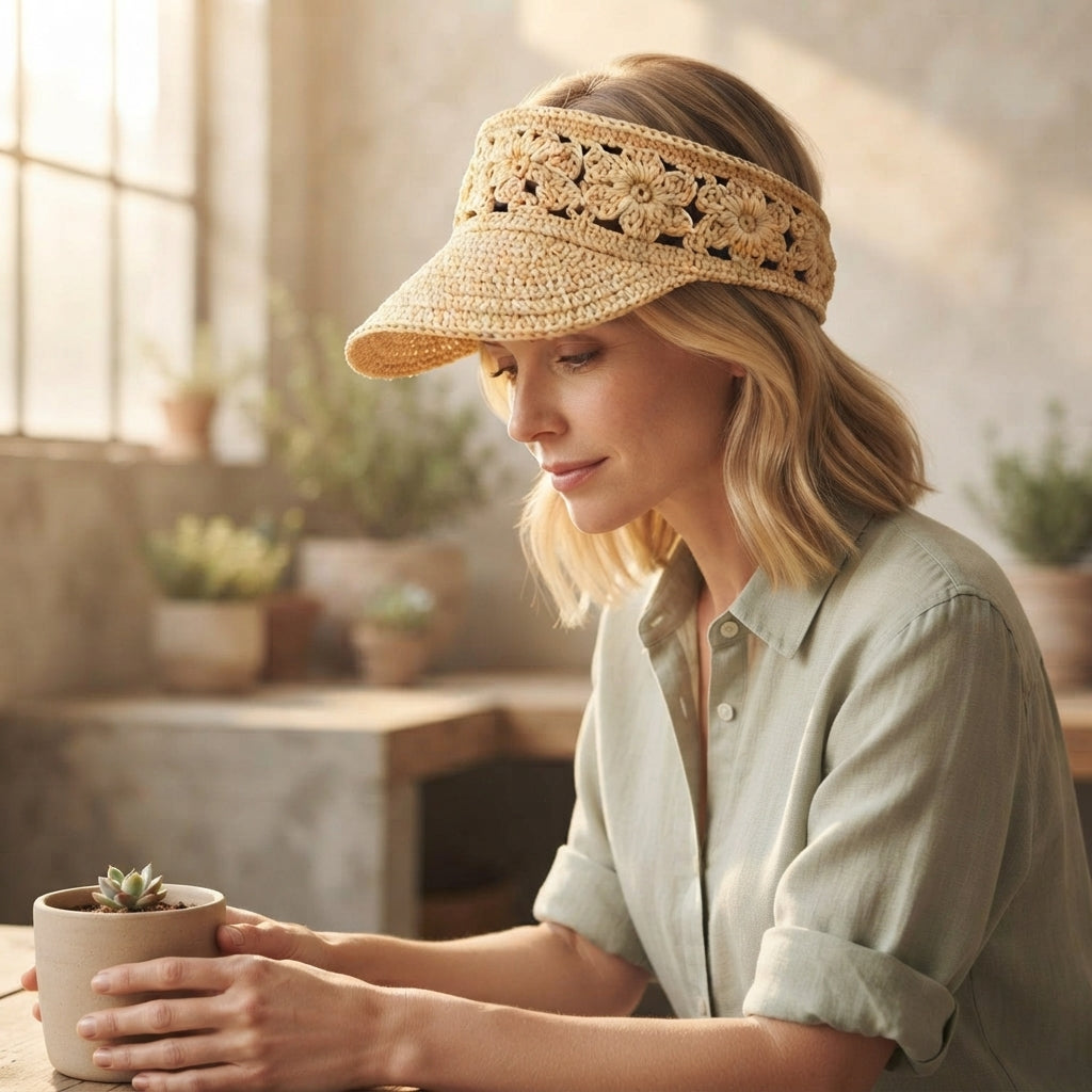 Stylish Floral Visor | Handmade Crochet PDF