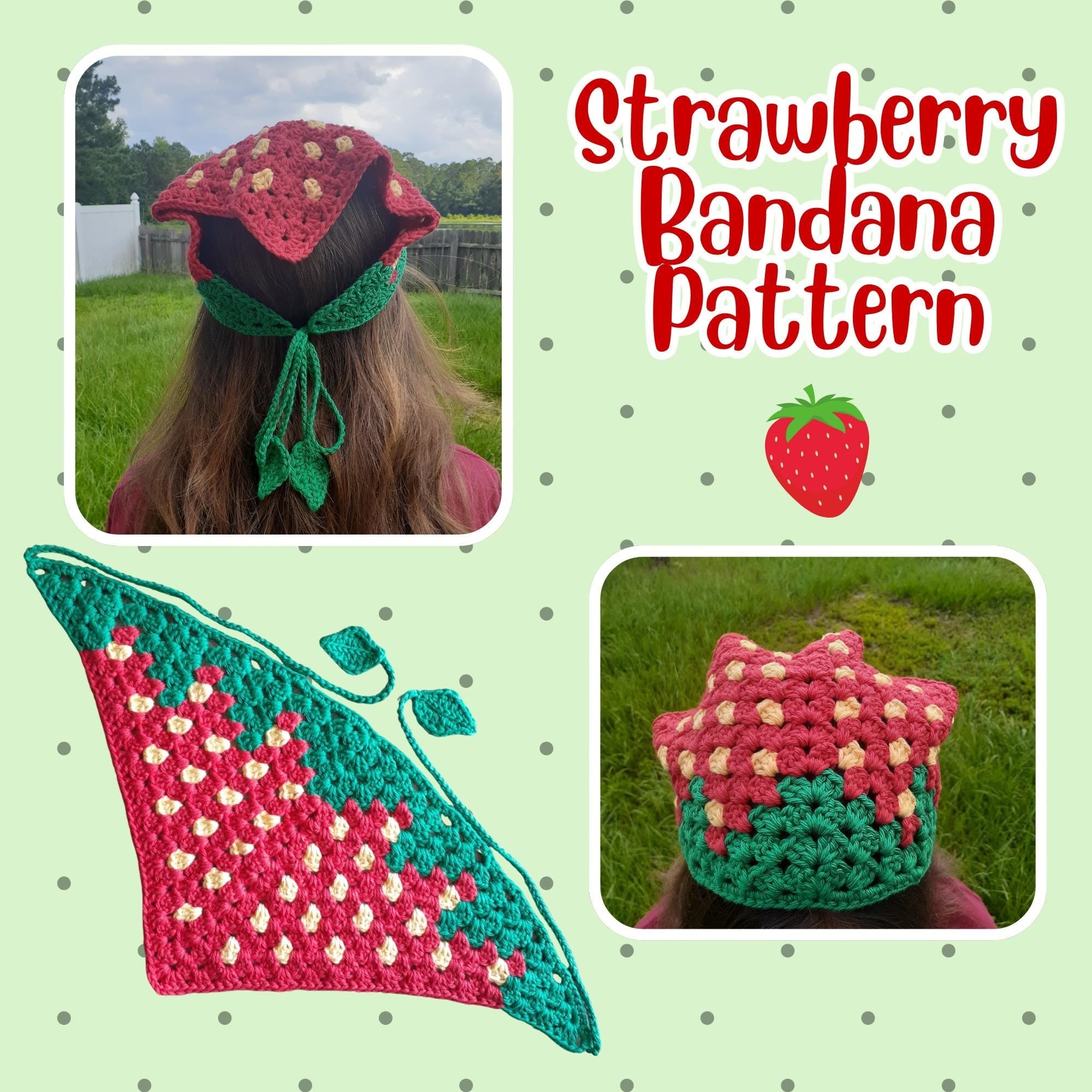 Strawberry Motif Bandana | Crochet Pattern PDF