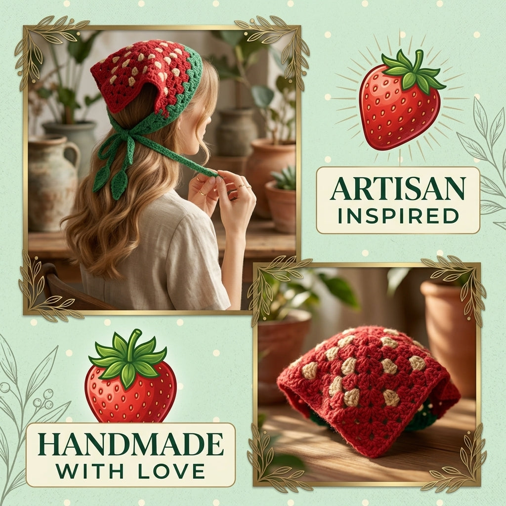 Strawberry Motif Bandana | Crochet Pattern PDF