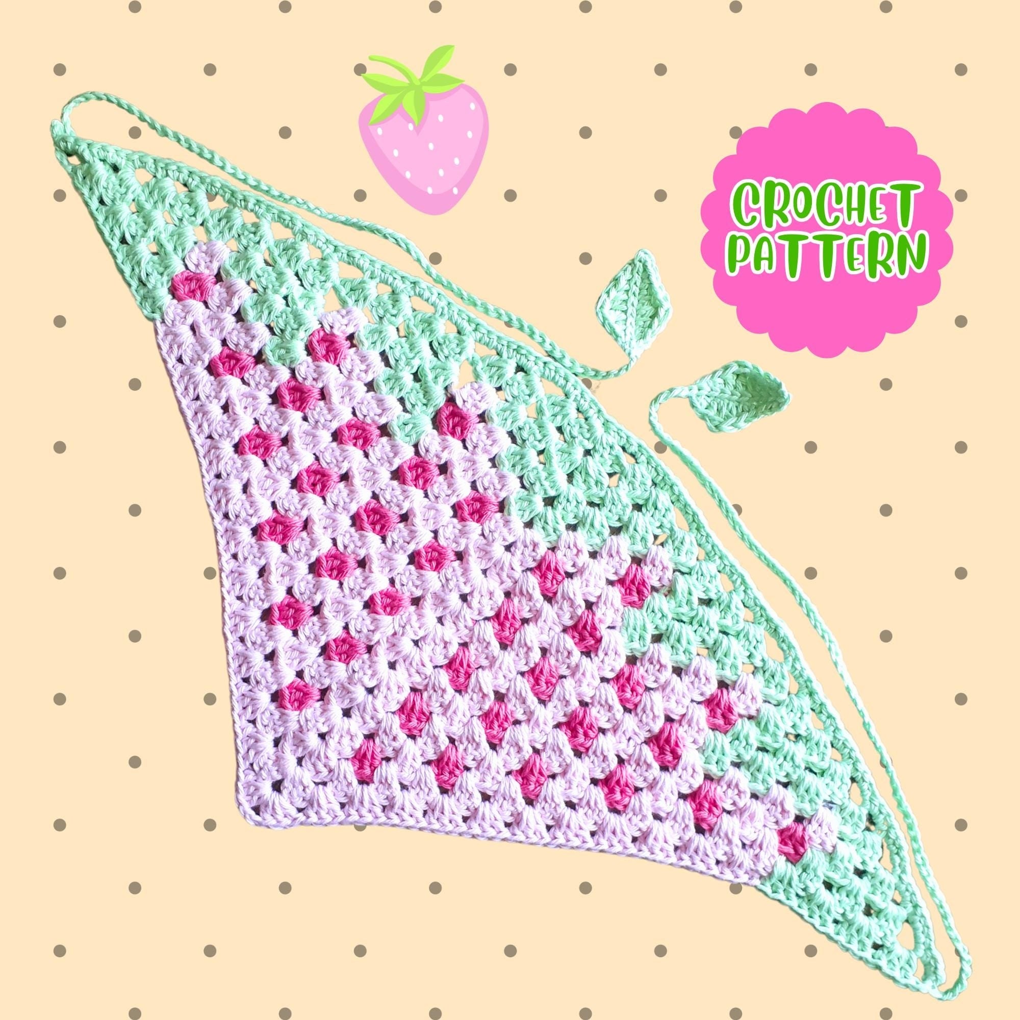 Strawberry Motif Bandana | Crochet Pattern PDF