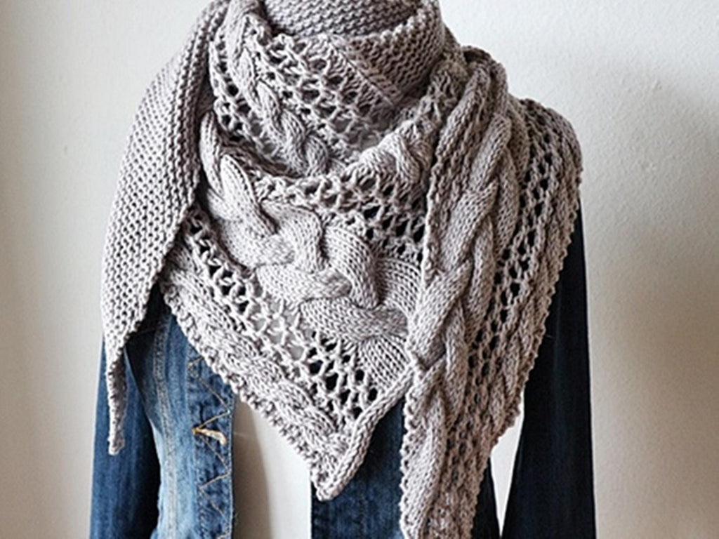 Cozy Winter Cable Triangle Scarf | Knitting Pattern PDF