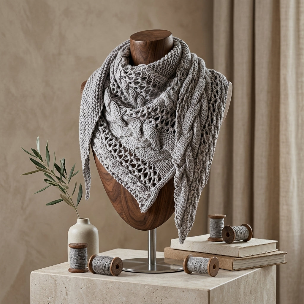 Cozy Winter Cable Triangle Scarf | Knitting Pattern PDF